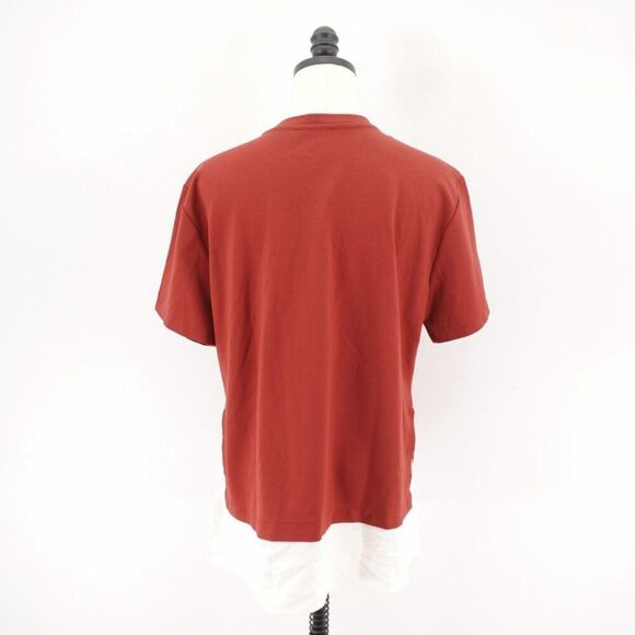 Ann Taylor Large Red Crew Neck 2 Material Sheer Bottom Blouse - Picture 5 of 8